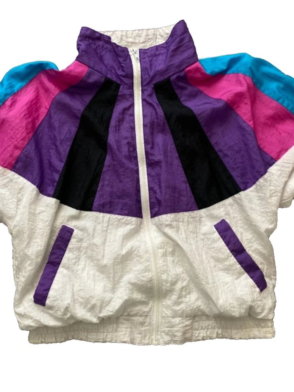 Vintage 90s White Colorblock Oversized Windbreaker Jacket